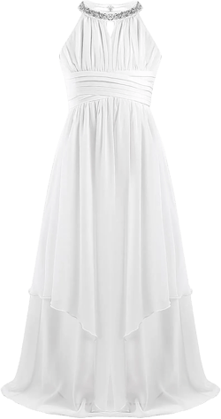 Kids Girls Dress Sequined Halter Special Occasion Dresses Elegant Long Birthday Party Dress Maxi Ball Gown 12 Ivory