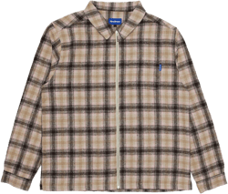 Plaid Brushed Flannel Zip Shirt - Pink/Brown