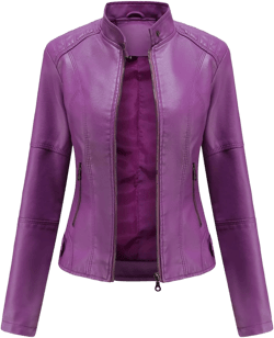DEAR MODEL Faux Leather Jacket Women Bomber Jacket Women's Belted Motorcycle Jacket Small Purple