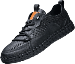 Men's Leather Hollow Flat-Soled Fashion Sports Shoes Comfortable Round Toe Breathable Sewing Soft Sole Foldable Non-Slip Business Work Formal Shoes Black a 9.5