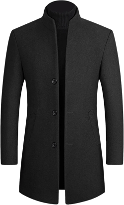 Maiyifu-GJ Men's Winter Slim Fit Trench Coat Single Breasted Wool Blend Business Overcoat Stylish Thick Mid-Length Top Coat (Black,XX-Large)