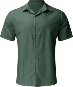 Men's Casual Button Down Shirts Cotton Linen Short Sleeve Summer Beach Dress Shirt Regular Fit Designer Plain Tops C-Green