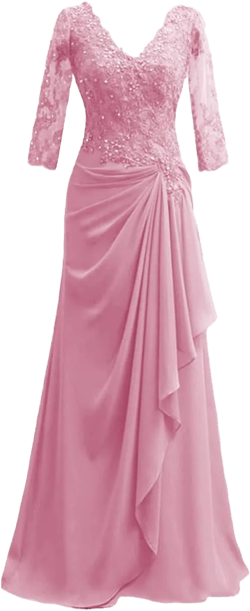 Mother of The Bride Dresses-Long Evening Formal Dress V Neck Wedding Guest Dresses for Women Ruffle Lace Applique Beaded 22 Plus Rose Pink