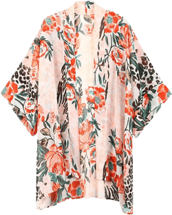 Womens Bohemian Floral Sheer Chiffon Kimono Beach Bikini Cover up Cardigan Capes Tunic White Leopard Flower