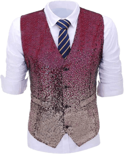 Ceehuteey Suit Vest Gradient Color Sequin Mens Evening Party Fashion Waistcoat for Wedding Groomsmen 3X-Large Burgundy-gold