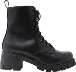 Soda Women's Round Toe Chunky Block Stacked Heels Lace Up Pull-Up Tab Military Combat Boots 7.5 Black Faux Leather