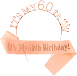 60th Birthday Crown for Women, Cute Birthday Sash & Birthday Headband for Women Set, Sweet Birthday Headband 60th Birthday Decorations Birthday Gifts for Women