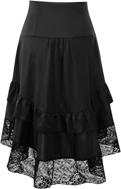 Women's Drawstring Patchwork Party Gothic Halloween Lace Skirt Dress Skirt Mobile Home Skirting (Black, M) Black Medium