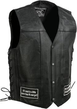 ELM3925 Black Motorcycle Leather Vest for Men w/Patches - Riding Club Adult Motorcycle Vests Black X-Large