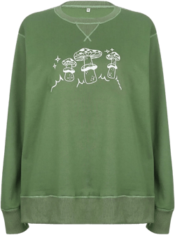Women Graphic Print Sweatshirt Oversized Y2K Aesthetic Crewneck Pullover Teen Girls Jumpers Small Green