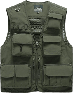 Saukiee Mens Vest Lightweight Vest Men Fishing Travel Work Pesca Safari Combat Hunting Cargo Vest Jacket with Pockets M Large Army Green