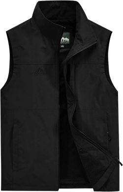 Ymosrh Men's Vests Outerwear Lightweight Outdoor Casual Zipper Stand Collar Padded Vest Coats Sleeveless Jacket Vest Large Black