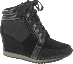 Forever Link Women's Fashion Glitter High Top Lace Up Wedge Sneaker Shoes 7 Black-2