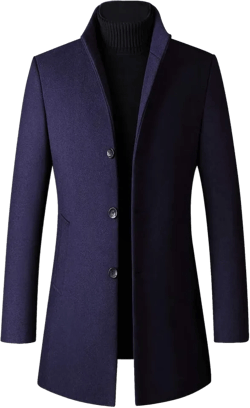 Lavnis Men's Winter Trench Coat Wool Blend Pea Coat Slim Fit Single Breasted Topcoat Business Dowm Jacket Small Navy Blue