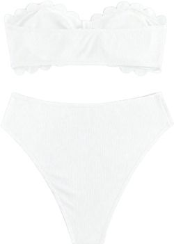 SHENHE Women's 2 Piece Strapless Swimsuit Scalloped High Waist Bandeau Bikini Set White Large