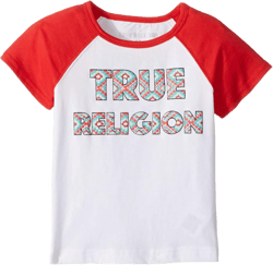 True Religion Little Girls' Fashion Short Sleeve Tee Shirt 5 Raglan White/Red