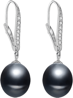 Real Freshwater Grey Black Pearl Earrings for Women,925 Sterling Silver Pearl Earring Drop Dangle Mother Wife Gift EK EKB1