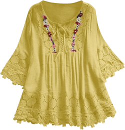 Generic Women Vintage Lace Patchwork Bow V Neck Three Quarter Blouses Top T Shirt plus Size Womens Casual Tops at Amazon Women’s Clothing store