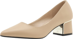 YooPrettyz Women Leather Pump Shoe Office Daily Wear Block Heel Work Pump Pointed Toe Polished Mid Heels 8 Nude