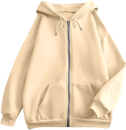 Womens Zip Up Hoodie with Pockets Long Sleeve Fashion Fall Oversized Sweatshirts Casual Drawstring Jacket Beige Medium