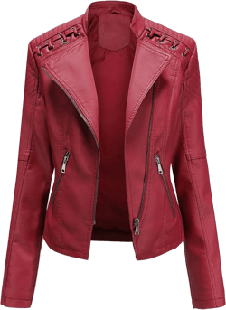 ebossy Women's Faux Leather Zipper Up Long Sleeve Slim Cropped Motorcycle Jacket Outwear XX-Large Red