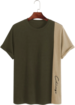 SOLY HUX Men's Color Graphic Letter Print Short Sleeve T Shirt Casual Summer Tee Tops Large Army Green and Brown