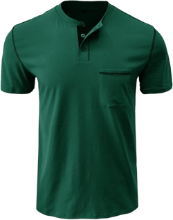 Men's Henley Shirt Lightweight Short Sleeve T-Shirt Casual Stylish Button Cotton Shirt Medium Deep Green
