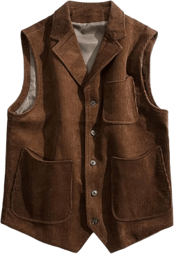 Mens Corduroy Suit Vest Business Dress 5 Button Vintage Waistcoat with Lapel