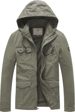 WenVen Men's Casual Canvas Cotton Jacket Hooded Military Utility Jacket Small Olive