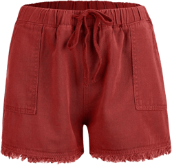 Jean Shorts Womens High Waisted Stretchy Drawstring Denim Shorts Trendy Cut Off Frayed Hem Summer Shorts Pockets Small #09 Red