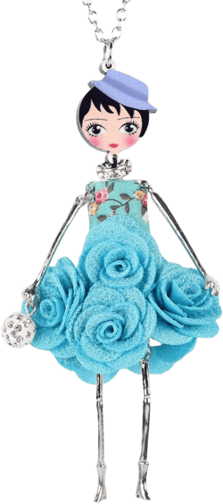 BONSNY Paris Doll Necklace Dress Handmade Pendant Amellie Alloy Flower Crystal Long Chain Women Jewelry Blue