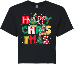 Women's Disney Happy Christmas Icons Cropped Graphic T-Shirt - Black - Large