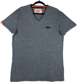 Supderdry Grey Basic Embroidered V Neck Cotton Tee Shirt Size M
