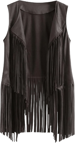 Women Tassels Fringed Vest Cardigan Suede Ethnic Sweater Vest Fall Winter Coats Solid Vest Jacket Sleeveless Outerwear Gray Small