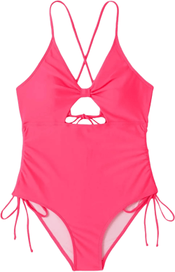 WDIRARA Women's Plus Size Floral Print Cutout Drawstring One Piece Swimsuit Monokini XX-Large Pink
