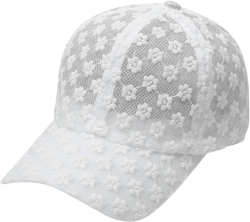 Baseball Cap for Women Flower Embroidery Sun Shading Lace Hat Fashionable Casual Hollow Flower Baseball Cap One Size White