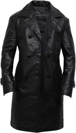 BRANDSLOCK Men's Genuine Cow Hide Leather Kriegsmarine German DR WHO WW2 UBoat Captains Reefer Jacket Coat X-Small Black