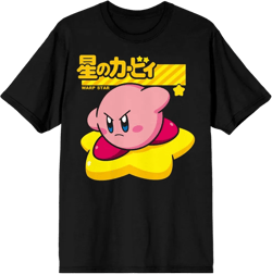 Mens Kirby Retro Video Game Character Black Graphic Tee Shirt-XXL