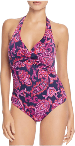 Tommy Bahama Womens Jacobean Printed Halter One-Piece Swimsuit