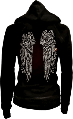 Women's Long Angel Wings Zip up Hoodie,Sweater,LADY Rhinestones Streetwear Oversized Jacket,Woman Graphic Hoody Small Black