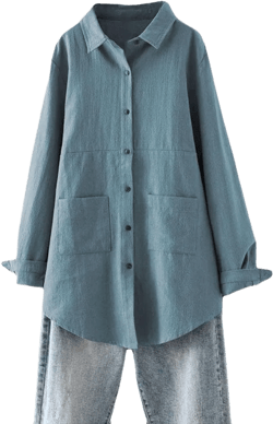 Minibee Women's Linen Shirts Button Down Long Tunic Tops Plus Size Blouse With Pockets X-Large Navy