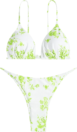 ZAFUL Women's Ditsy Floral Printed Swimsuit Underwired Knotted String Triangle Bikini High Cut Cheeky Bikini Set Large 132-multicolor