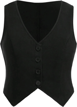 WDIRARA Women's Plus Size V Neck Button Front Sleeveless Asymmetrical Hem Vest Blazer Jacket