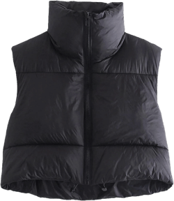 Gihuo Womens Cropped Puffer Vest Winter Crop Vest Lightweight Sleeveless Warm Outerwear Puffer Jacket Padded Gilet X-Large Black