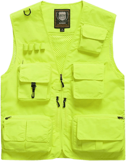 HOTIAN Fishing Vest Jcket for Men and Women Quick-Dry Outdoor Cargo Utility Vests with Multi-Pocket for Travel Work Photography Neon Green S