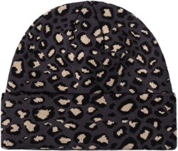 Knit Womens Beanie Hat, Men Winter Ski Hat, Warm Cuffed Beanies Leopard Print Knit Beanie
