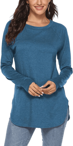 Newchoice Women's Casual Batwing Long Sleeve T Shirt Round Neck Basic Loose Tunic Tops X-Large Blue