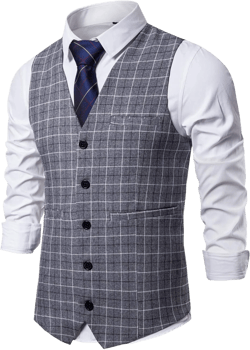 DONGD Mens Formal Suit Vest Business Dress Vest for Suit or Tuxedo Medium Grey