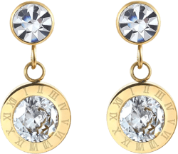 Cubic Zirconia Gold/Silver Color Stud Earrings, Dangle Circle Charm with Roman Numeral, Mens Womens Steel gold color
