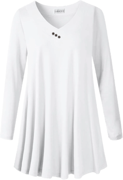LARACE Women Plus Size Tunic Tops Long Sleeve V Neck Blouse Loose Swing Basic Flowy T Shirt for Leggings White Large